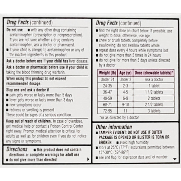 Children's Acetaminophen 160 mg Chewable Tablets Hargraves Online Healthcare