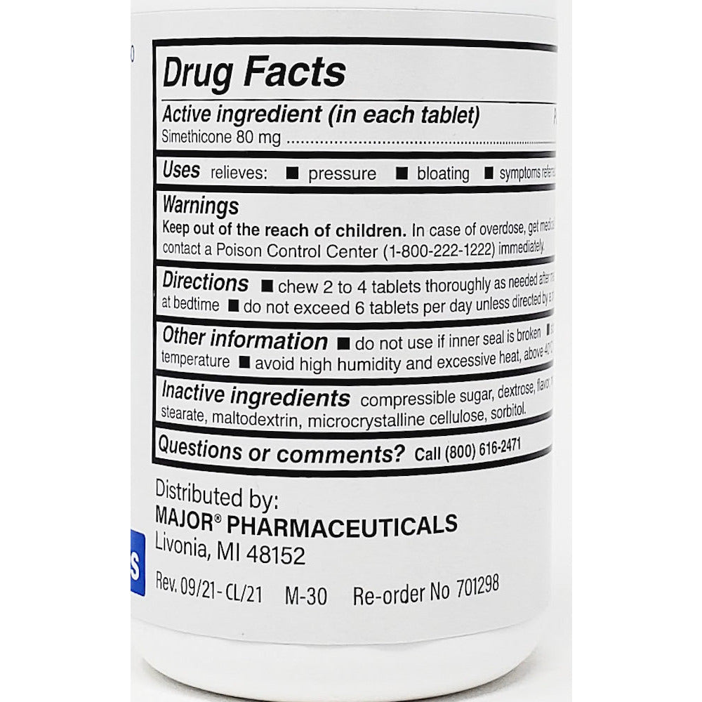 Major MiAcid Gas Relief Simethicone 80mg 100 Count Tablets
