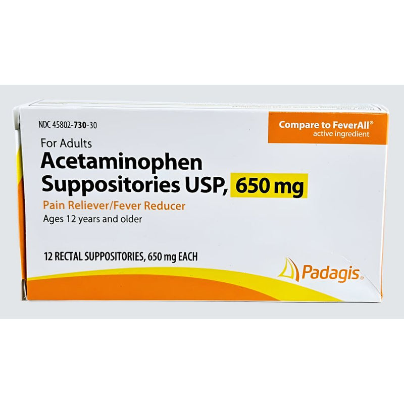 Acetaminophen 650 mg (Suppositories) 12 Count by Padagis - Main product image