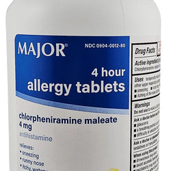 Major 4 hour allergy tablets bottle on a white background