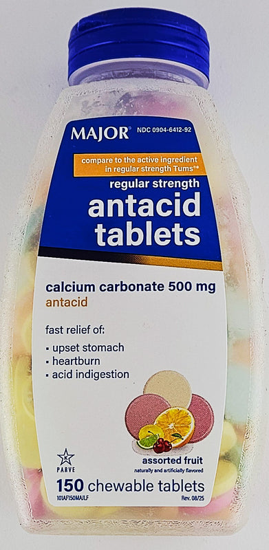 Antacid 500 mg 150 Chewable Tablets by Major (1 or 3 Pack) - Main product image