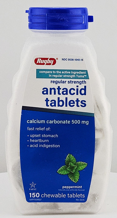 Antacid Tablets (Calcium Carbonate) 150 Chewable Tablets by Rugby (1 or 3 Pack)