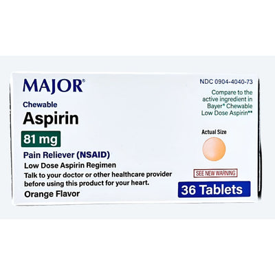 Aspirin 81 mg (Chewable) 1, 3, 6 or 12 Pack by Major