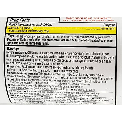 Aspirin Low Dose 81 mg, 1000 Tablets