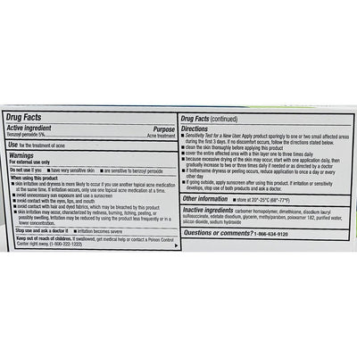 Drug facts label for a skincare product with active ingredient, purpose, directions, and warnings.