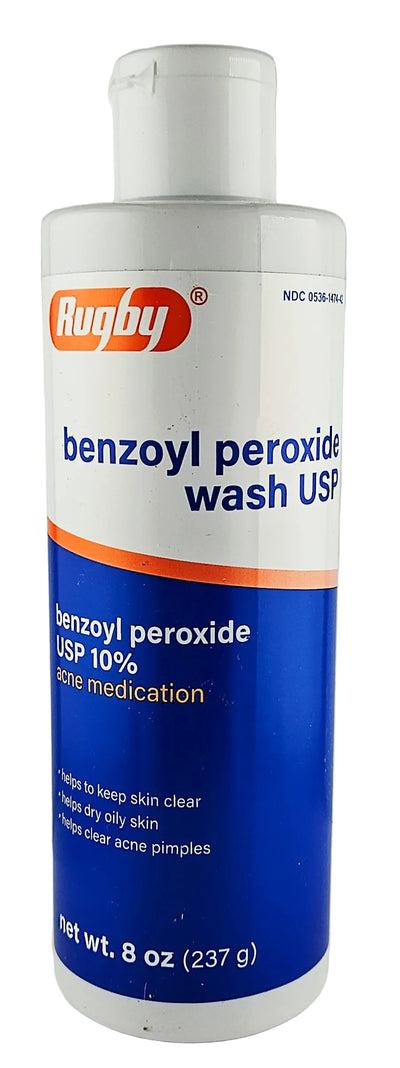 Benzoyl Peroxide Wash 10% by Rugby, 8 fl oz (1 or 3 Pack)