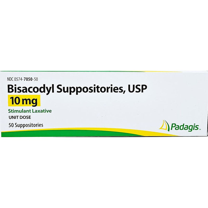 Bisacodyl 10 mg Suppositories 50 Count by Padagis - Main product image