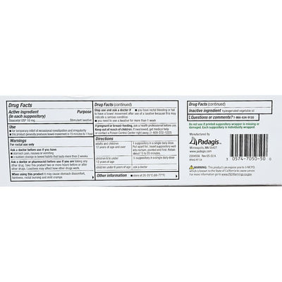 Bisacodyl 10 mg Suppositories 50 Count by Padagis