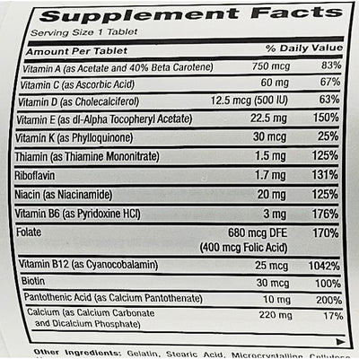 Supplement facts label with detailed nutritional information on a white background