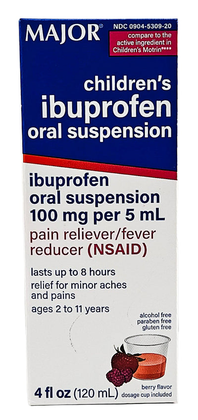 Box of children's ibuprofen oral suspension by Major