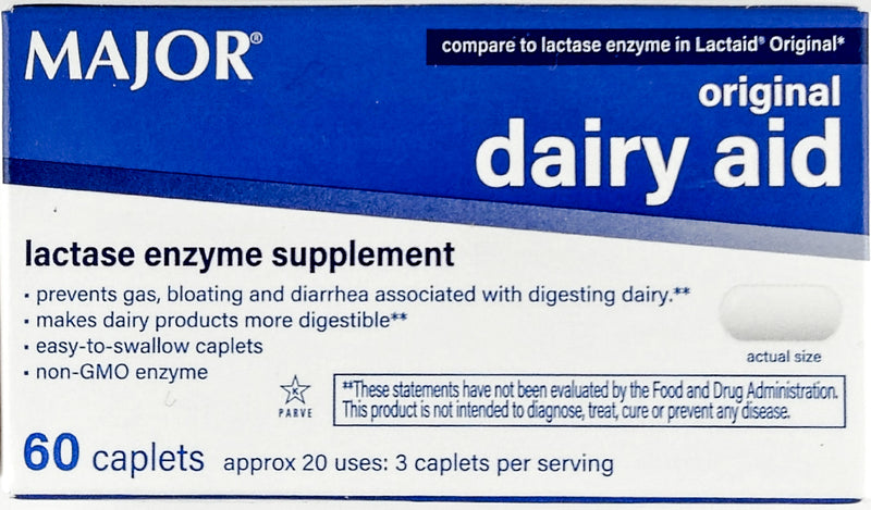 Dairy Aid 60 Caplets each by Major (1 or 3 Pack) - Main product image