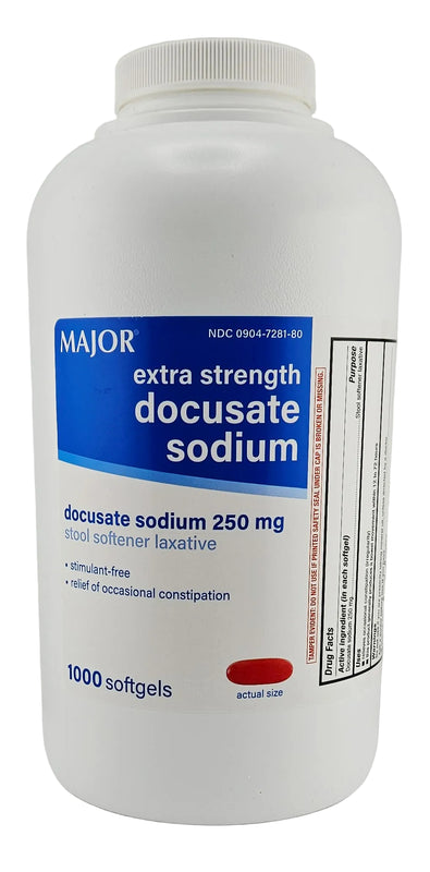 Docusate Sodium 250 mg, 1000 Softgels by Major - Main product image