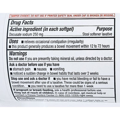Docusate Sodium 250 mg, 100 Softgels by Major