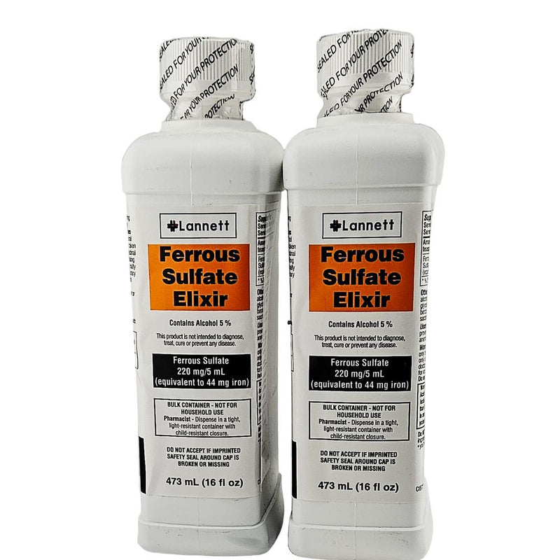 Ferrous Sulfate Elixir, 220 mg 16 fl oz Each (2 Pack) by Lannett - Main product image