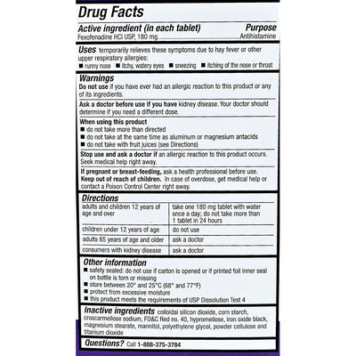 Fexofenadine 180 mg 100 Tablets