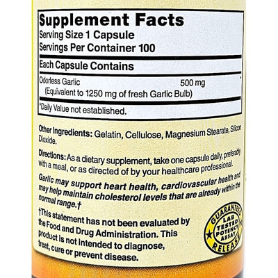 Odorless Garlic Supplement 1250 mg