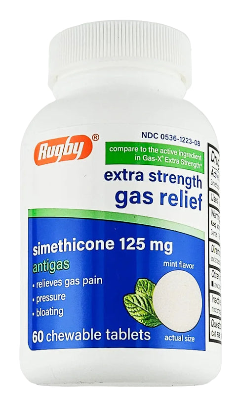 Gas Relief 125 mg 60 Chewable Tablets (Mint Flavor) by Rugby - Main product image