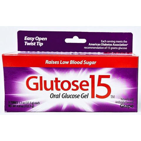 Glutose15 (Oral Glucose Gel) 3 Tubes (Grape flavor) by Perrigo