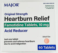 Heartburn Relief (Famotidine 10 mg) 60 Tablets by Major - Image 1