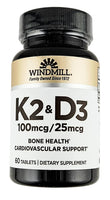 Vitamin K2 and D3, 60 Tablets by Windmill - Image 1