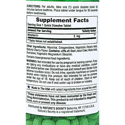 Melatonin 3 mg (Quick Dissolve) 240 Tablets by Natures Bounty