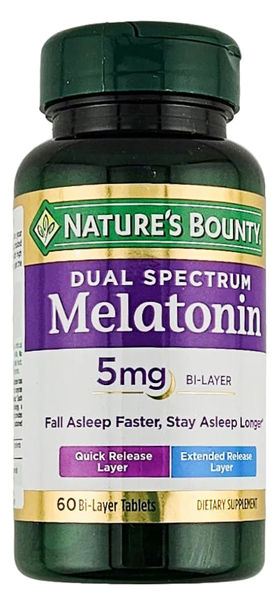 Melatonin 5 mg (Dual Spectrum) 60 Tablets, by Natures Bounty