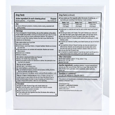 Drug facts for nicotine gum 4 mg 110 pieces by Rugby brand
