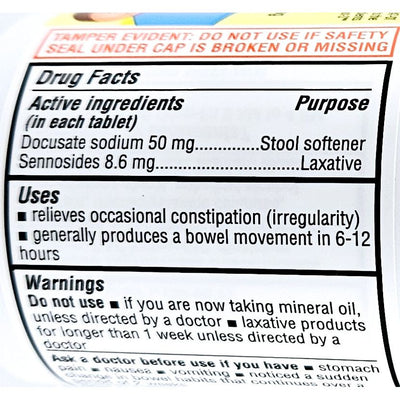 Senexon-S drug facts on a white background