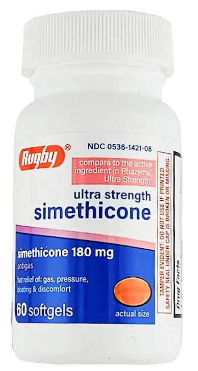 Simethicone, 180 mg 60 softgels each (1, 2 or 3 Pack) by Rugby