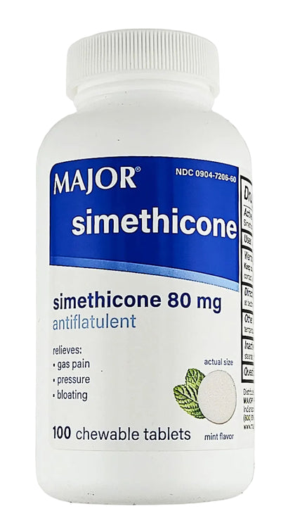 Simethicone 80 mg 100 Chewable Tablets by Major