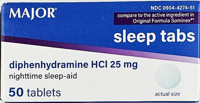 Sleep Tabs 25 mg 50 Tablets Each (1 or 3 Pack) by Major