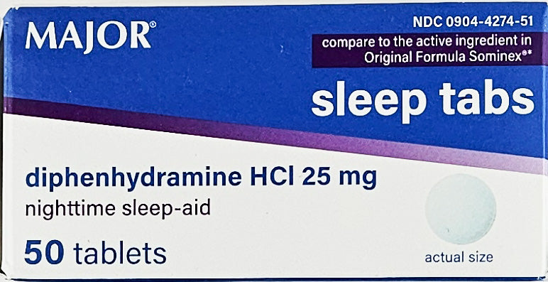 Sleep Tabs 25 mg 50 Tablets Each (1 or 3 Pack) by Major - Main product image
