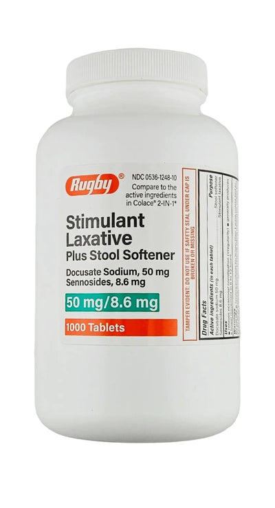 Stimulant Laxative plus Stool Softener 1000 Tablets by Rugby