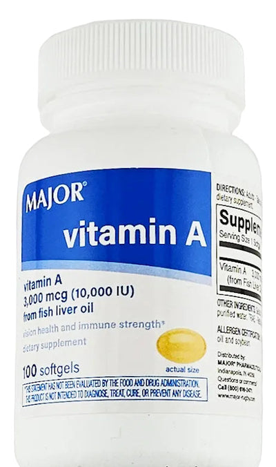 Vitamin A 3000 mcg 100 Softgels by Major