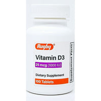 Vitamin D3, 25 mcg (1000 IU) 100 tablets by Rugby - Image 1