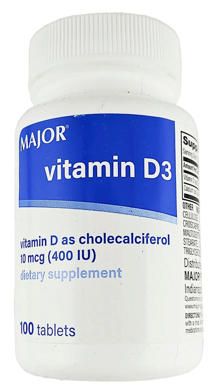 Vitamin D3 10 mcg (400 IU) 100 Tablets by Major - Main product image