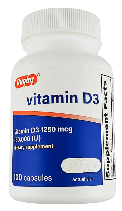 Vitamin D3, 1250 mcg (50000 IU) 100 Capsules by Rugby - Main product image