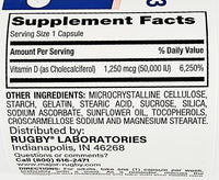 Vitamin D3, 1250 mcg (50000 IU) 100 Capsules by Rugby - Image 2