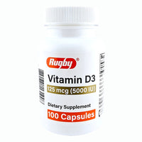 Vitamin D3 125 mcg (5000 IU), 100 Capsules by Rugby - Image 1