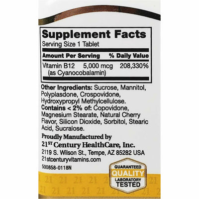 21st Century B12, 5000 mcg (Quick Dissolve) 110 Sublingual Tablets