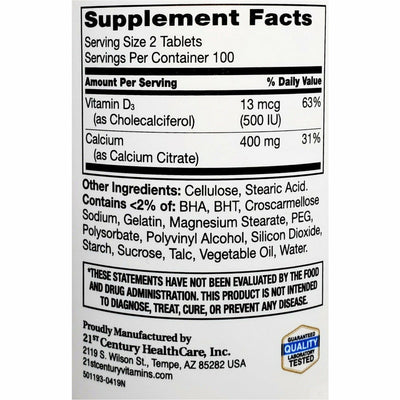 21st Century Calcium Citrate Petites, 400 mg plus D3, 200 Coated Tablets