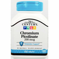 21st Century Chromium Picolinate, 200 mcg 100 Tablets