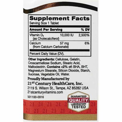 21st Century D3, 250 mcg (10,000 IU) 110 Tablets (Immune Support)