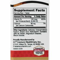 Vitamin D3 125 mcg (5000 IU) 110 Tablets by 21st Century - Image 2