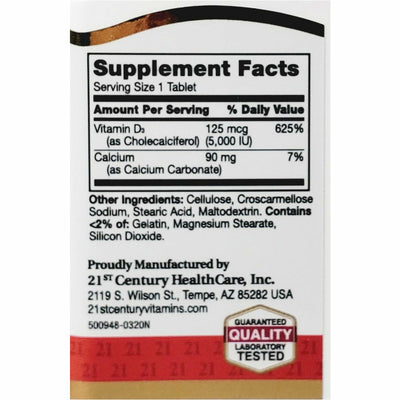 21st Century D3, 125 mcg (5000 IU) 110 Tablets (Immune Support)