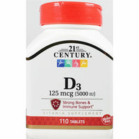 Vitamin D3 125 mcg (5000 IU) 110 Tablets by 21st Century - Image 1
