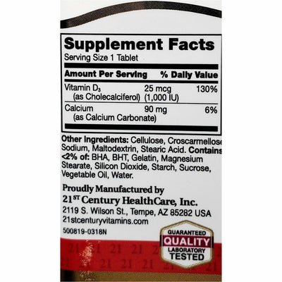 21st Century D3, 25 mcg (1000 IU) 300 Tablets