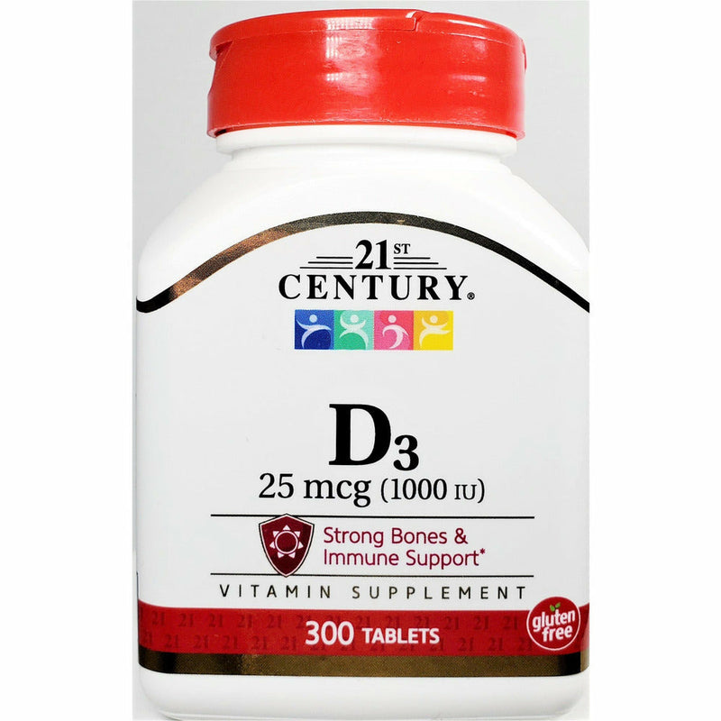 Vitamin D3, 25 mcg (1000 IU) 300 Tablets by 21st Century - Main product image
