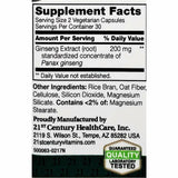 21st Century Ginseng Extract, 200 mg 60 Vegetarian Capsules