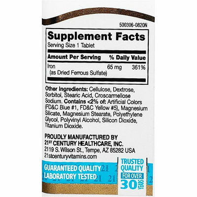 21st Century Iron (Ferrous Sulfate) 65 mg 120 Tablets